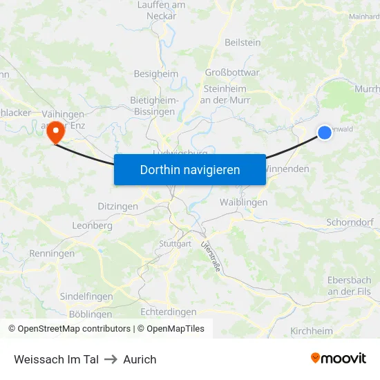 Weissach Im Tal to Aurich map