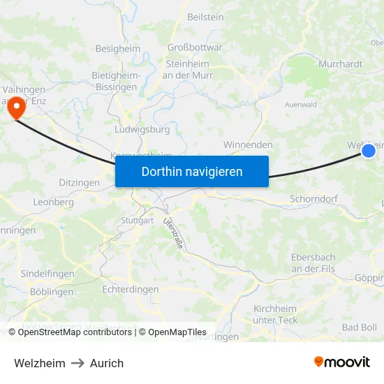 Welzheim to Aurich map