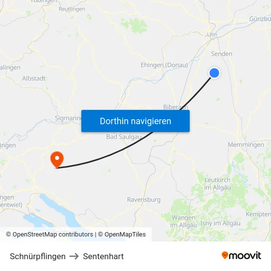 Schnürpflingen to Sentenhart map