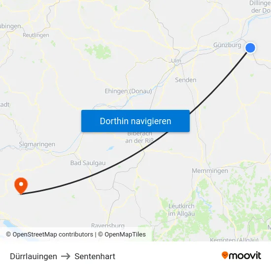 Dürrlauingen to Sentenhart map