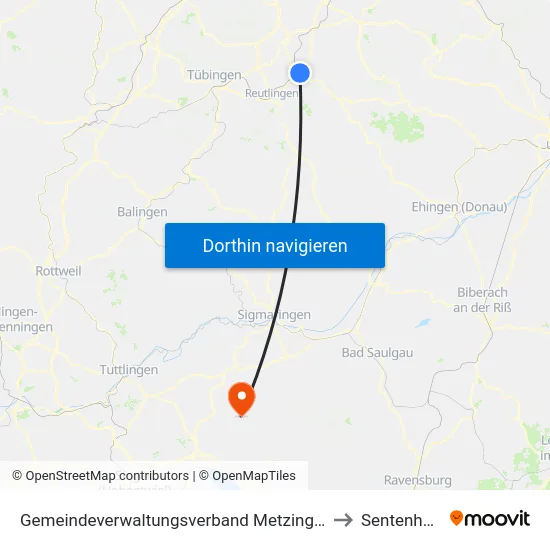 Gemeindeverwaltungsverband Metzingen to Sentenhart map