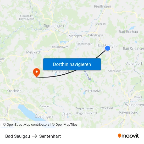 Bad Saulgau to Sentenhart map
