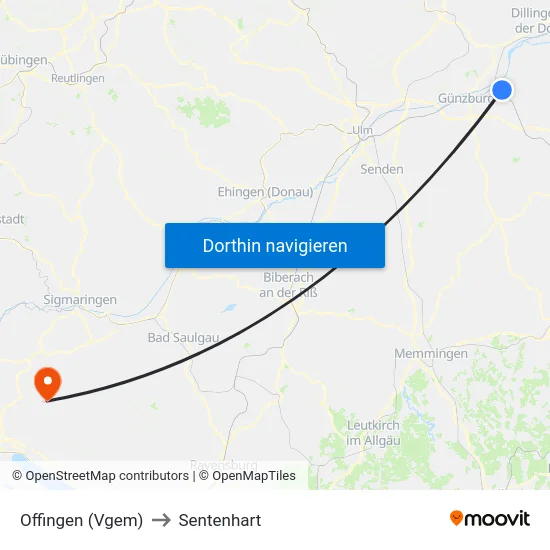 Offingen (Vgem) to Sentenhart map