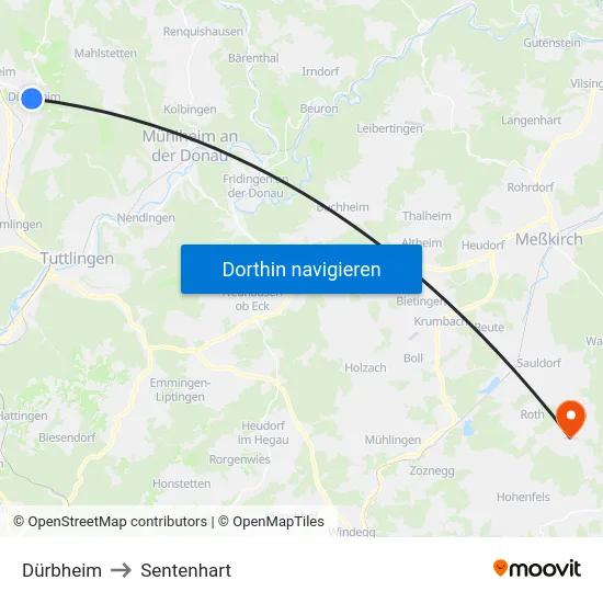 Dürbheim to Sentenhart map