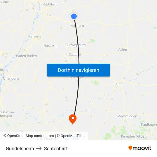 Gundelsheim to Sentenhart map
