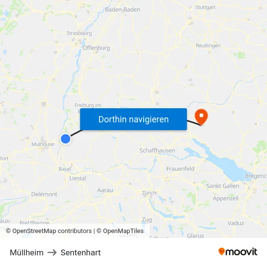 Müllheim to Sentenhart map