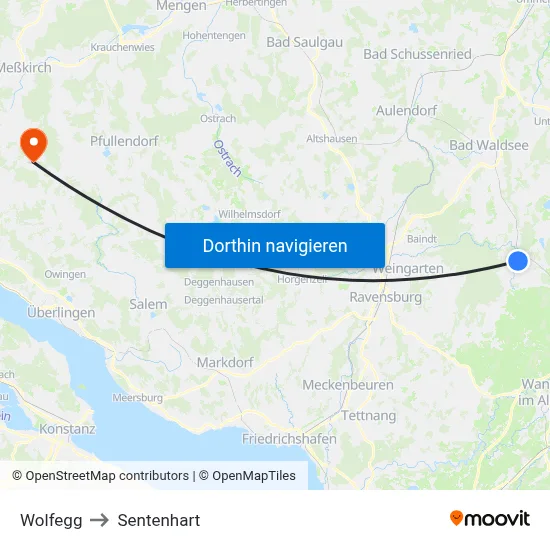 Wolfegg to Sentenhart map