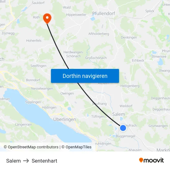 Salem to Sentenhart map