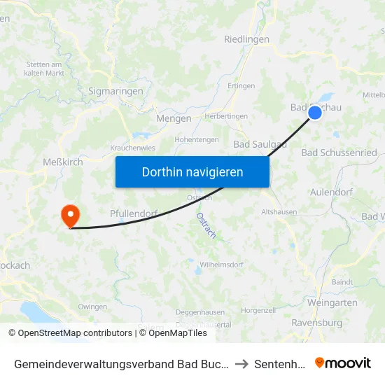 Gemeindeverwaltungsverband Bad Buchau to Sentenhart map