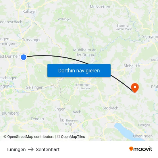 Tuningen to Sentenhart map