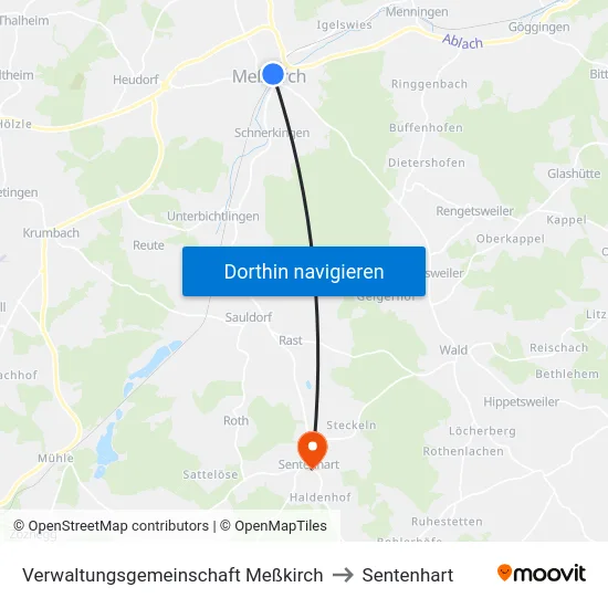 Verwaltungsgemeinschaft Meßkirch to Sentenhart map