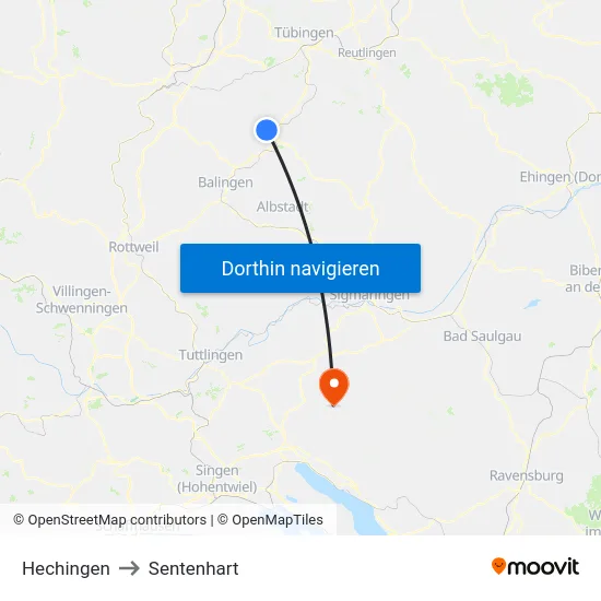 Hechingen to Sentenhart map