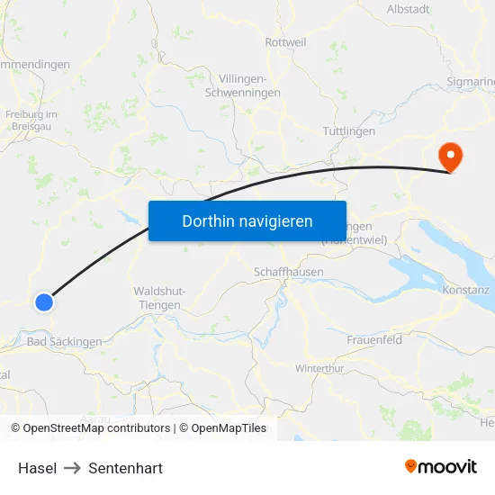 Hasel to Sentenhart map