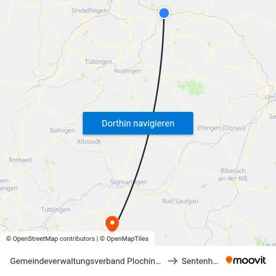 Gemeindeverwaltungsverband Plochingen to Sentenhart map