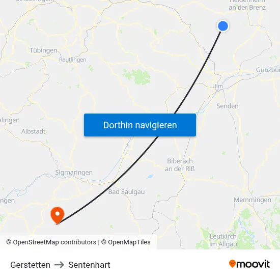 Gerstetten to Sentenhart map