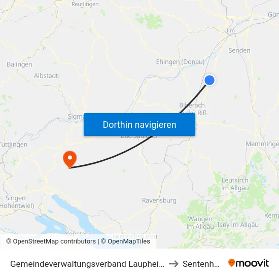 Gemeindeverwaltungsverband Laupheim to Sentenhart map