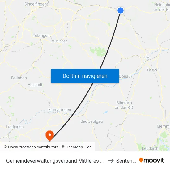 Gemeindeverwaltungsverband Mittleres Fils-Lautertal to Sentenhart map