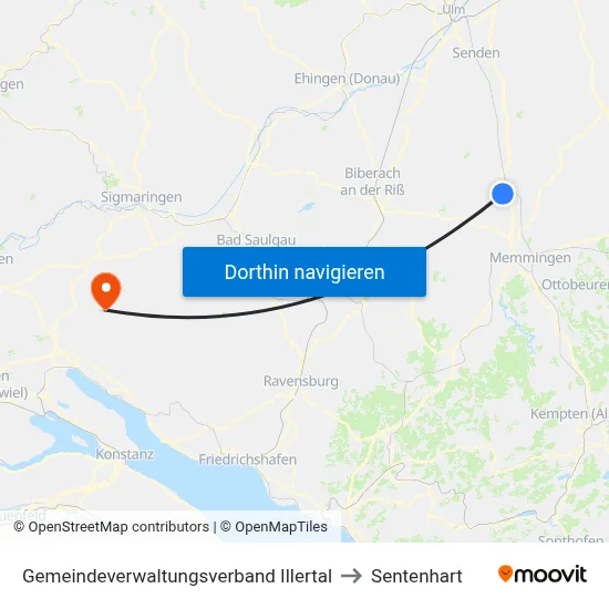 Gemeindeverwaltungsverband Illertal to Sentenhart map