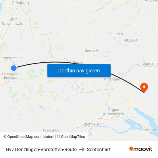 Gvv Denzlingen-Vörstetten-Reute to Sentenhart map