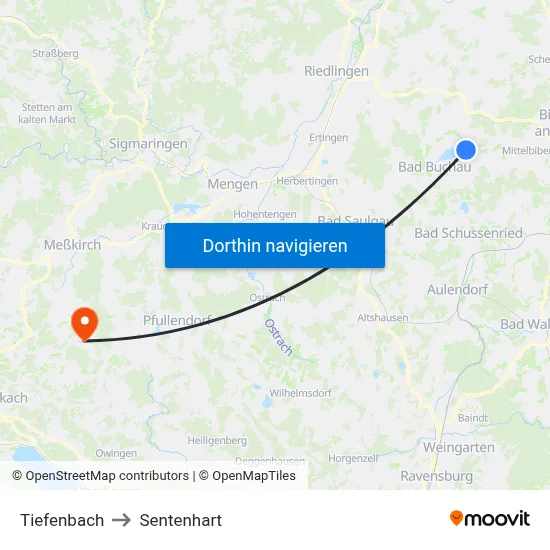 Tiefenbach to Sentenhart map