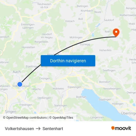 Volkertshausen to Sentenhart map