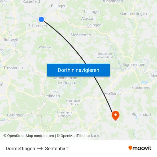 Dormettingen to Sentenhart map