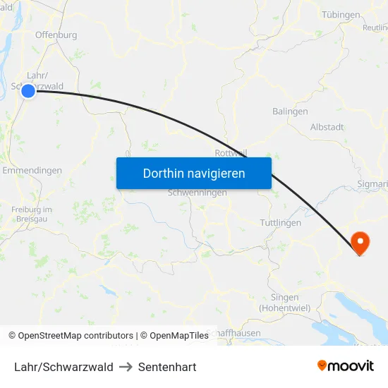 Lahr/Schwarzwald to Sentenhart map