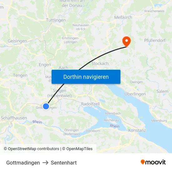 Gottmadingen to Sentenhart map