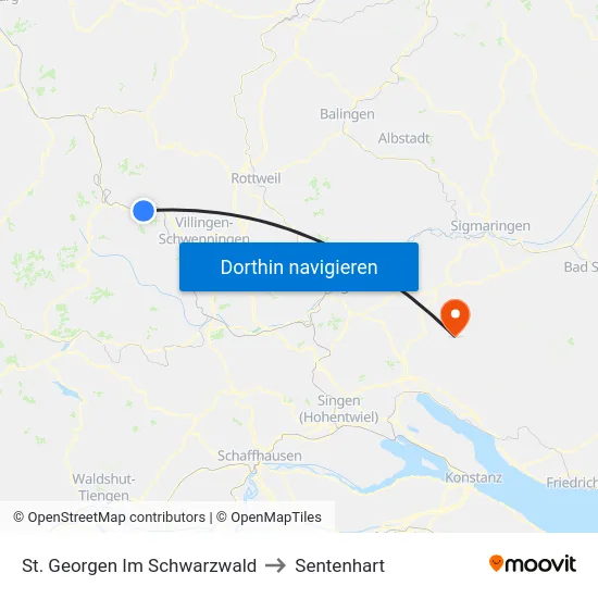 St. Georgen Im Schwarzwald to Sentenhart map