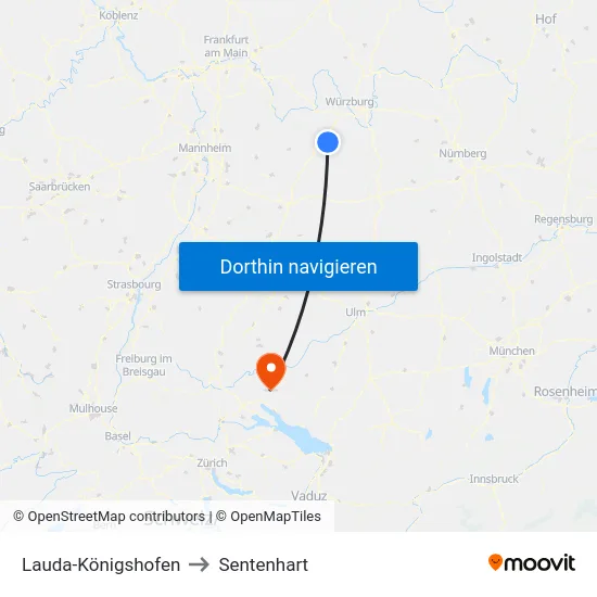 Lauda-Königshofen to Sentenhart map