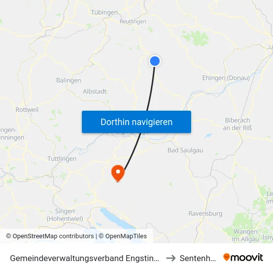 Gemeindeverwaltungsverband Engstingen to Sentenhart map