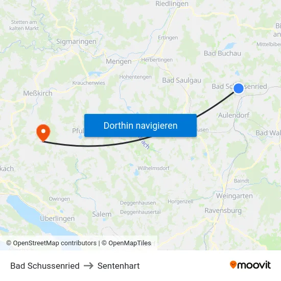 Bad Schussenried to Sentenhart map