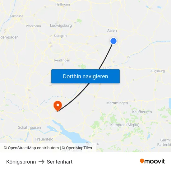 Königsbronn to Sentenhart map