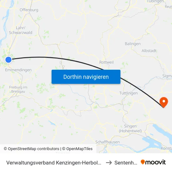 Verwaltungsverband Kenzingen-Herbolzheim to Sentenhart map