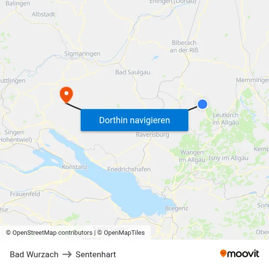 Bad Wurzach to Sentenhart map