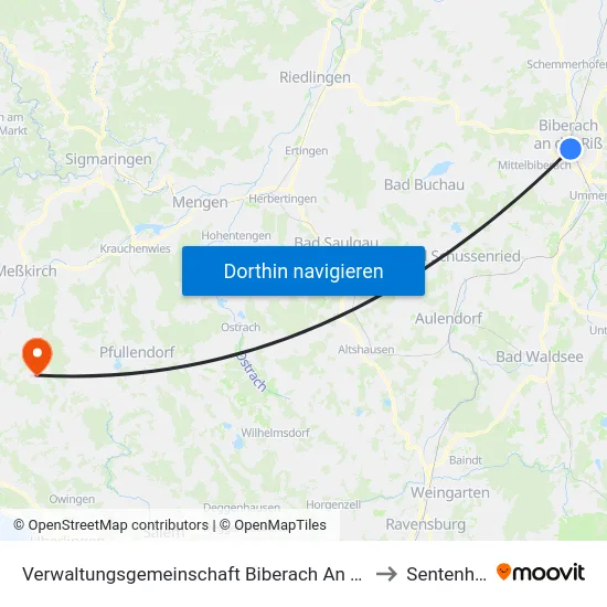 Verwaltungsgemeinschaft Biberach An Der Riß to Sentenhart map