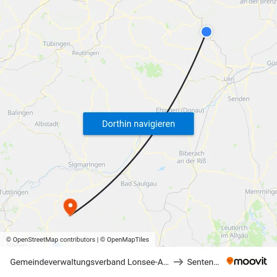 Gemeindeverwaltungsverband Lonsee-Amstetten to Sentenhart map