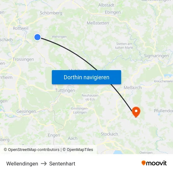 Wellendingen to Sentenhart map