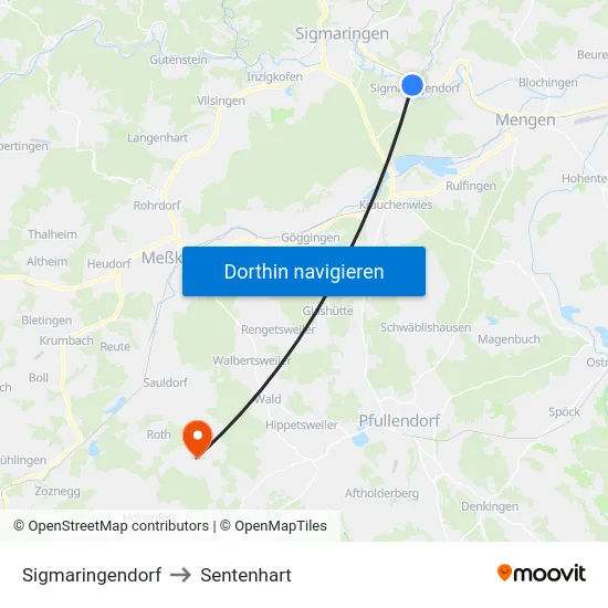 Sigmaringendorf to Sentenhart map