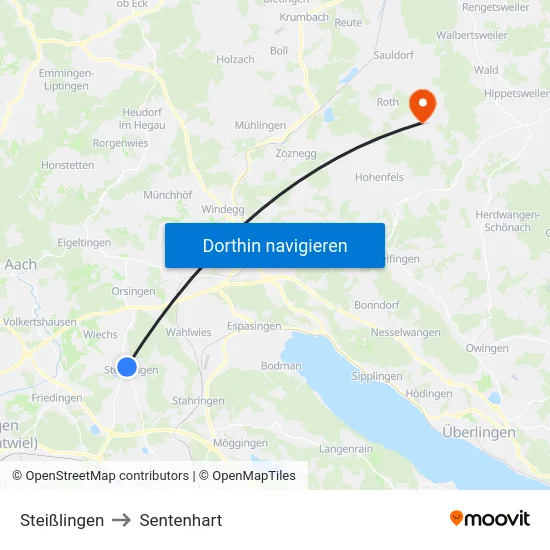 Steißlingen to Sentenhart map