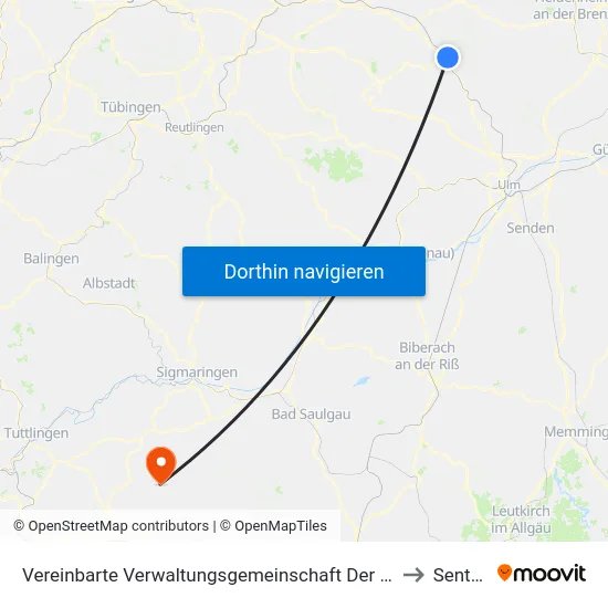 Vereinbarte Verwaltungsgemeinschaft Der Stadt Geislingen An Der Steige to Sentenhart map