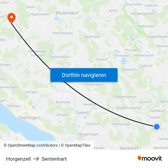 Horgenzell to Sentenhart map