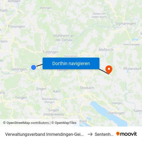 Verwaltungsverband Immendingen-Geisingen to Sentenhart map