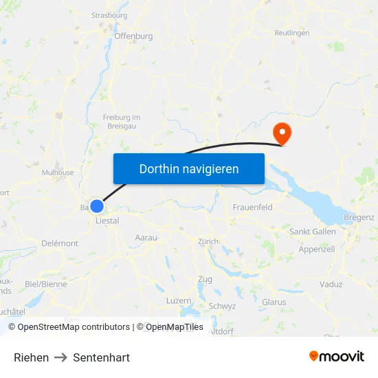 Riehen to Sentenhart map