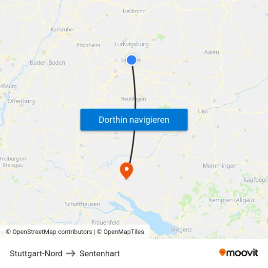 Stuttgart-Nord to Sentenhart map