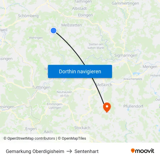 Gemarkung Oberdigisheim to Sentenhart map