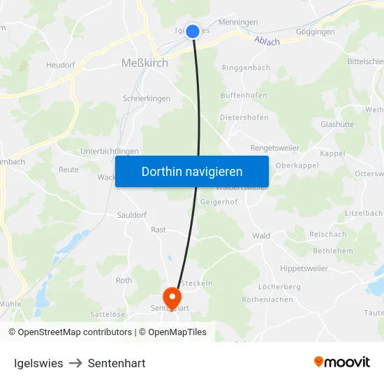 Igelswies to Sentenhart map
