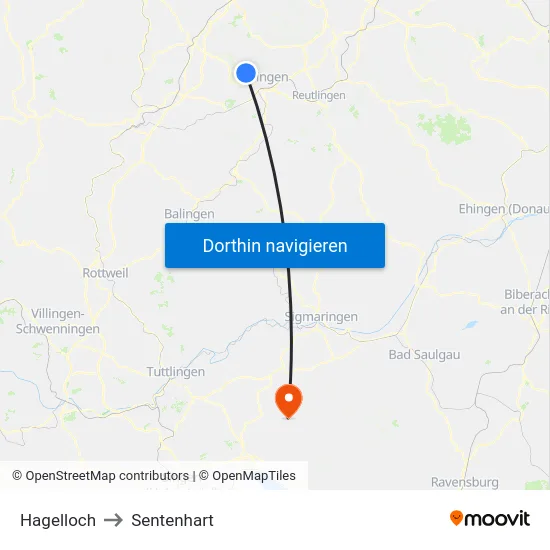 Hagelloch to Sentenhart map