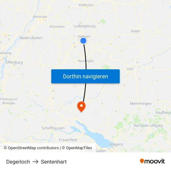 Degerloch to Sentenhart map