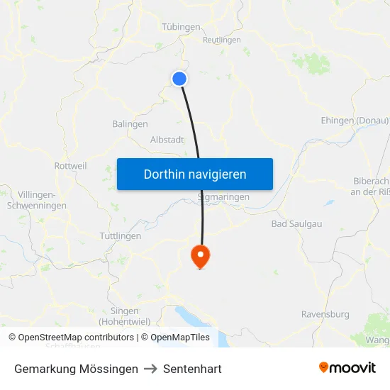 Gemarkung Mössingen to Sentenhart map